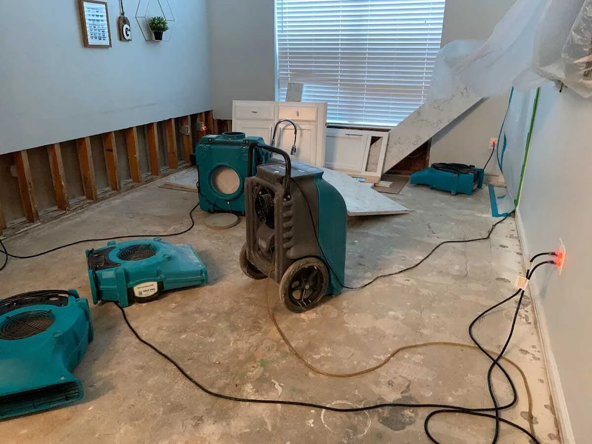 Dehumidifier in flood-cut room for Water Damage Restoration in Glendale